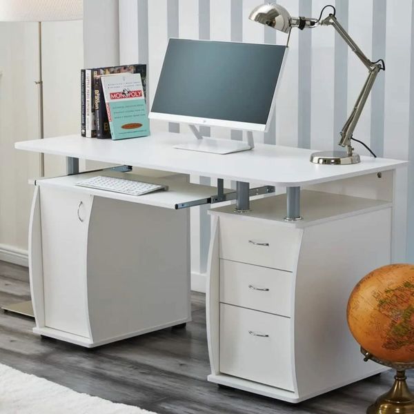 White designer deals desk