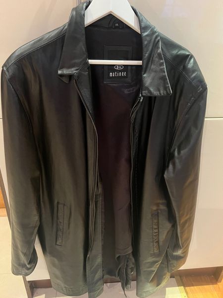 Mens three quarter 2025 length leather coat