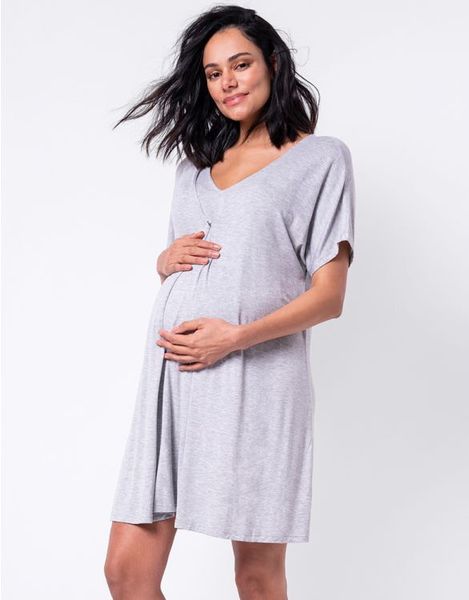 Seraphine Nightdress Grey Marl Maternity Nursing Nightie for