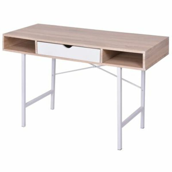 Oak and white desk deals with drawers