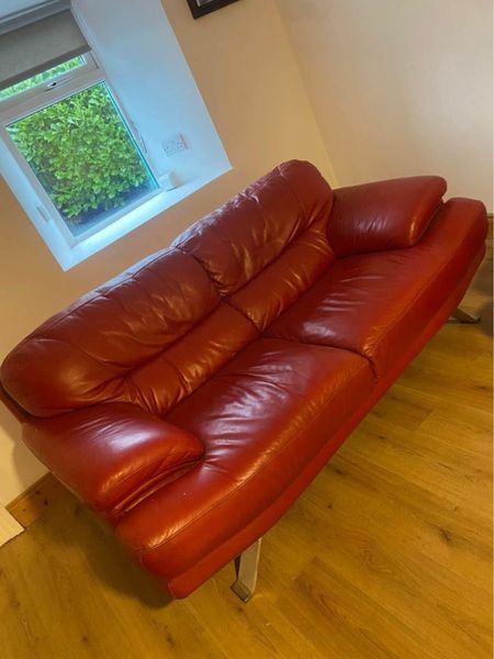 Red leather couches store for sale