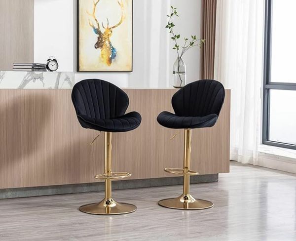 Set of 2 Luxury Bar Stools swivel with gold base for sale in Co