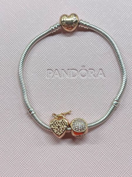 Silver pandora bracelet sale with rose gold charms