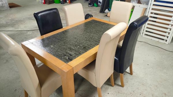 Dining table and on sale 6 leather chairs