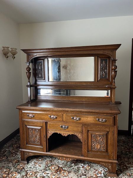 Antique sideboard buffet with deals mirror for sale