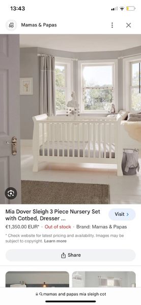 Mamas and papas mia sleigh cot includes mattress for sale in Co