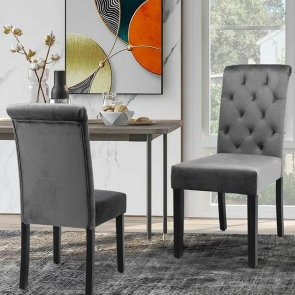 Gray velvet dining chairs outlet set of 2