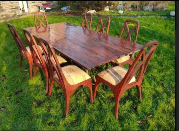 Sleeper wood table on sale and chairs