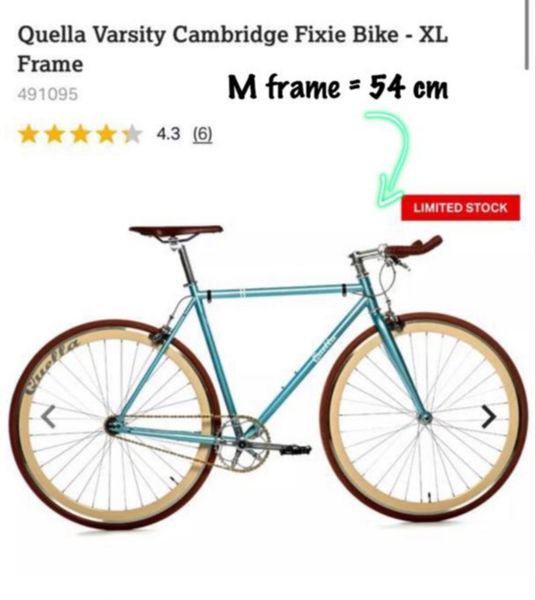 Ladies bike discount frame size chart