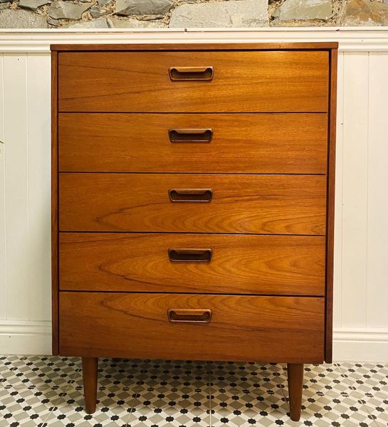 Teak tallboy deals chest of drawers