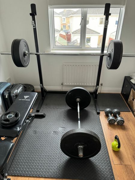 Gym equipment barbell squat rack and weights for sale in Co