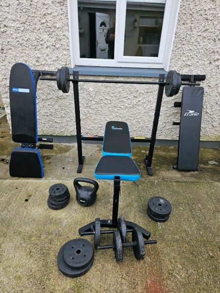 Men's health folding bench & preacher with weights hot sale