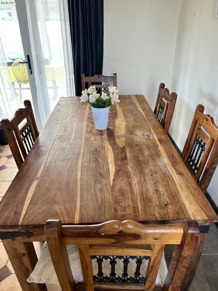 Sleeper wood table on sale and chairs