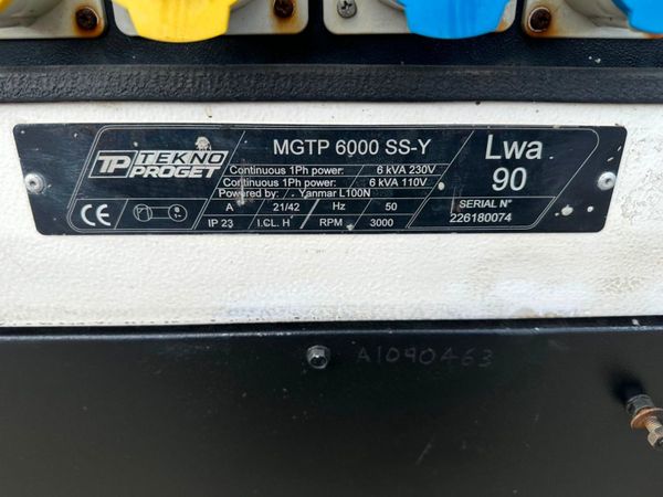 2018 GENERATOR GENSET...6 KVA ...1,629 HRS..712T 348539503