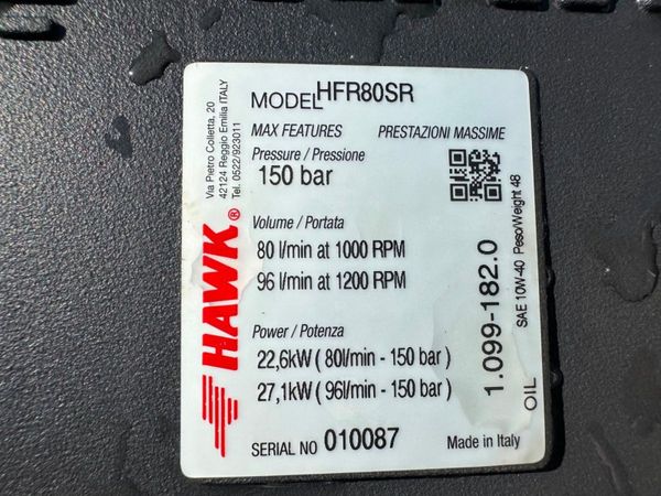 UNUSED HAWK HFR80SR WASHER PUMP....80lts/min. 349687342