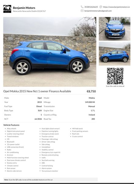 Opel Mokka 2015 New Nct  1 owner Finance Available 356388947