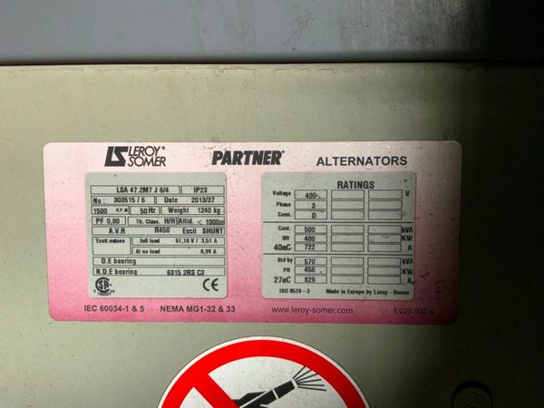 ATLAS COPCO 500 kva GENERATOR.....11,318 hrs. 358698794