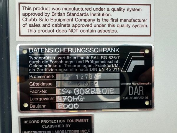CHUBB DATA CABINET FIRE IMPACT MONEY SAFE. 367766786