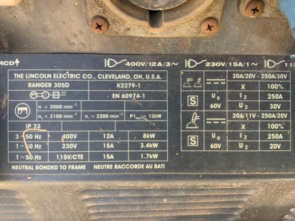 LINCOLN RANGER 305D / KUBOTA WELDER......574t. 360137065