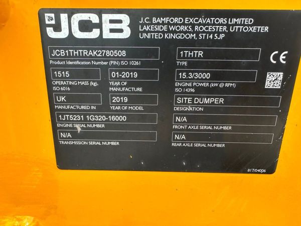 2019 JCB 1 TON HIGH TIP DUMPER ....200 HOURS. 361151656
