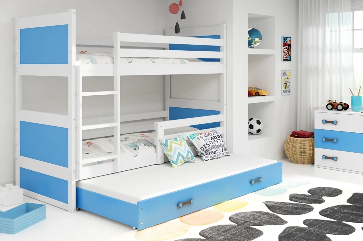 Kids triple bunk bed RICo pine wood  with mattress