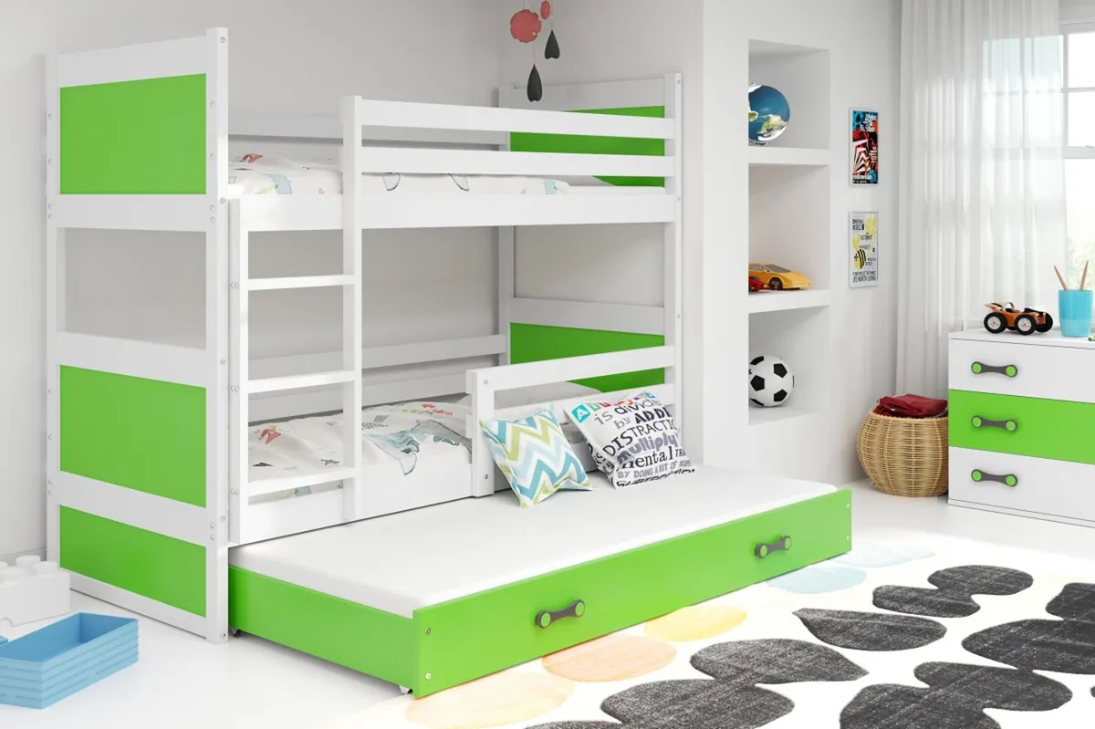 Kids triple bunk bed RICo pine wood  with mattress - Image 3