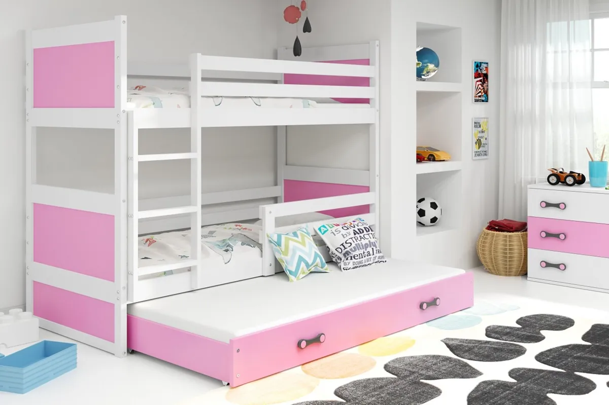 Kids triple bunk bed RICo pine wood  with mattress - Image 4