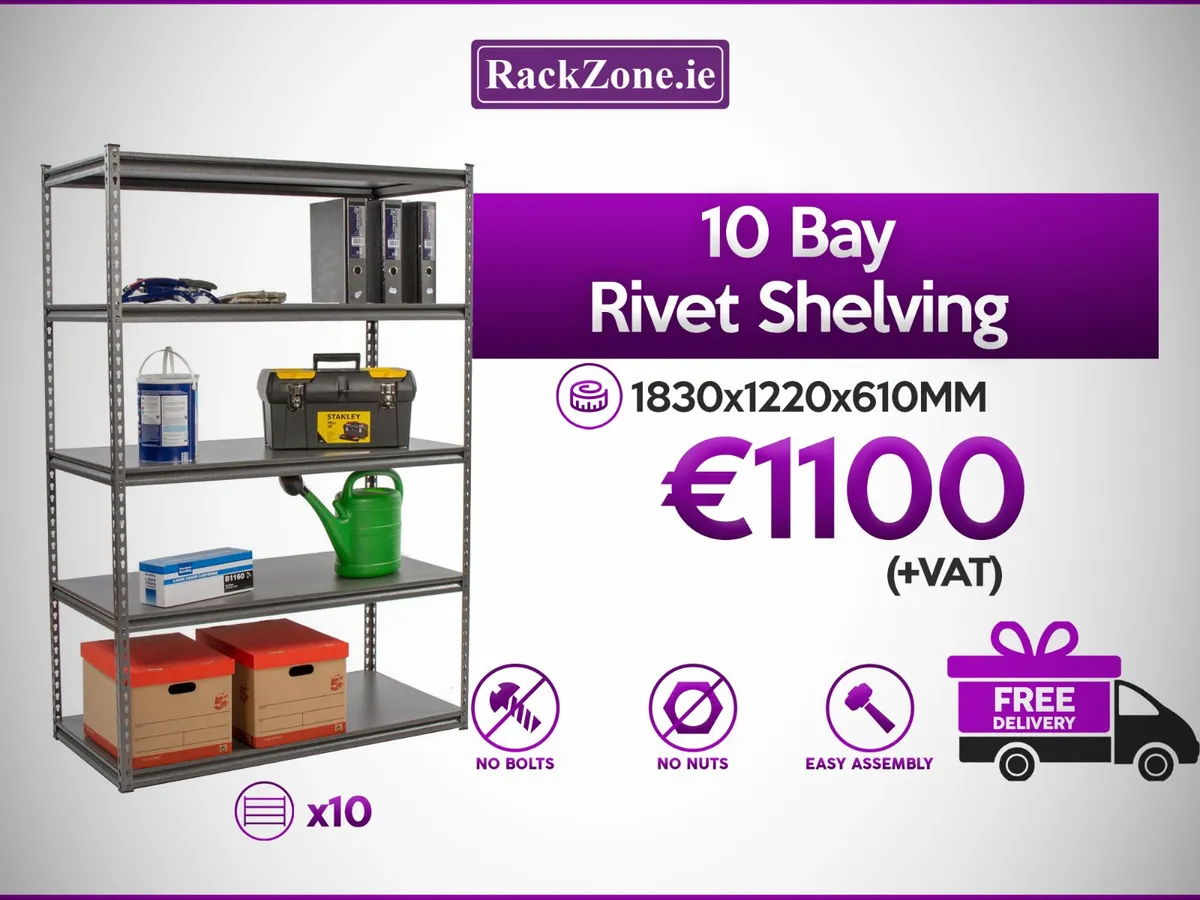 10 BAYS Rivet Shelving 1830h x 1220w 250kg - Image 1