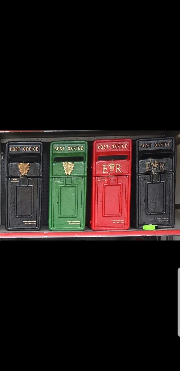 Cast iron green Irish post boxes for wall pillar