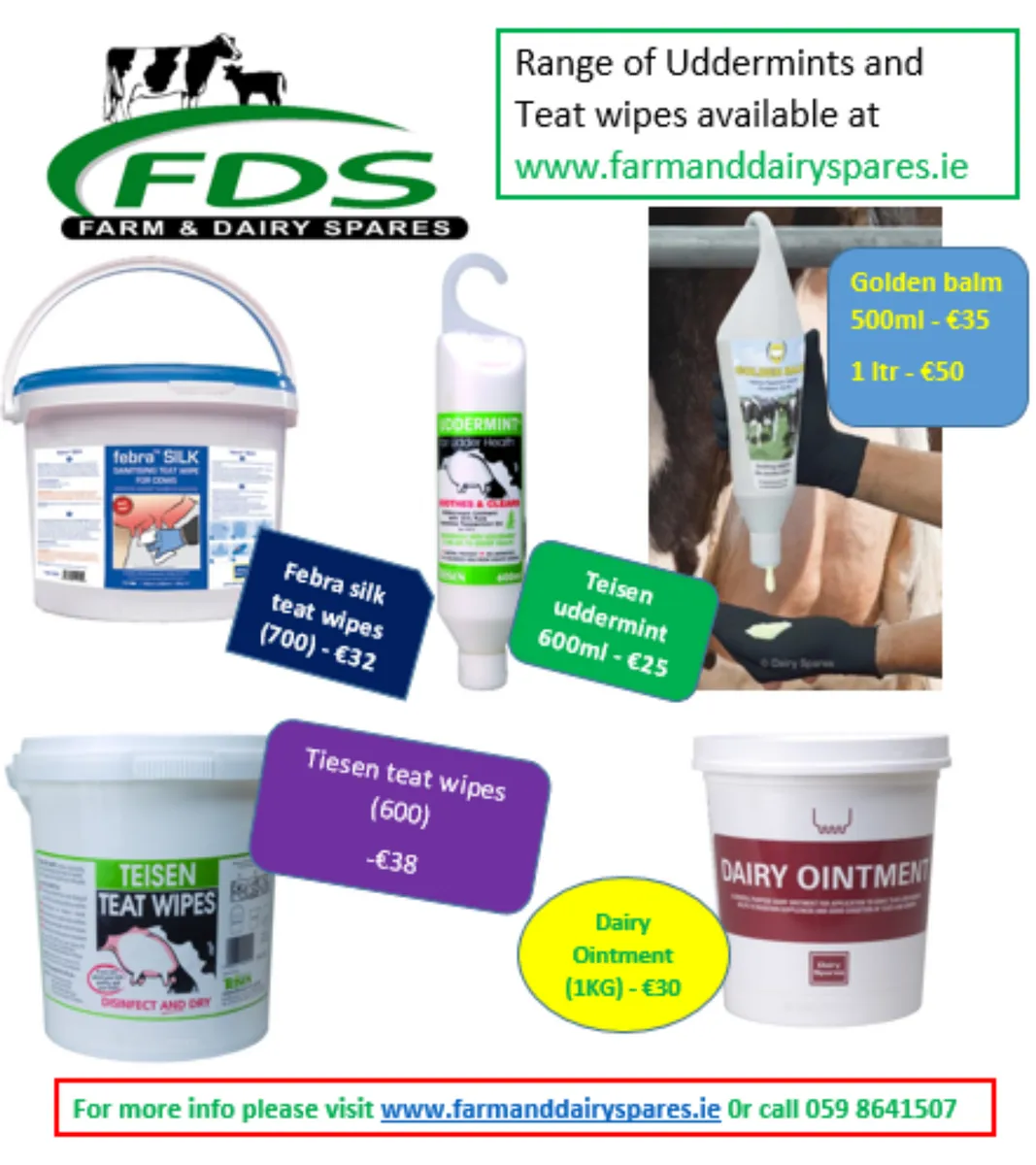 Teat wipes and uddermint for sale at FDS