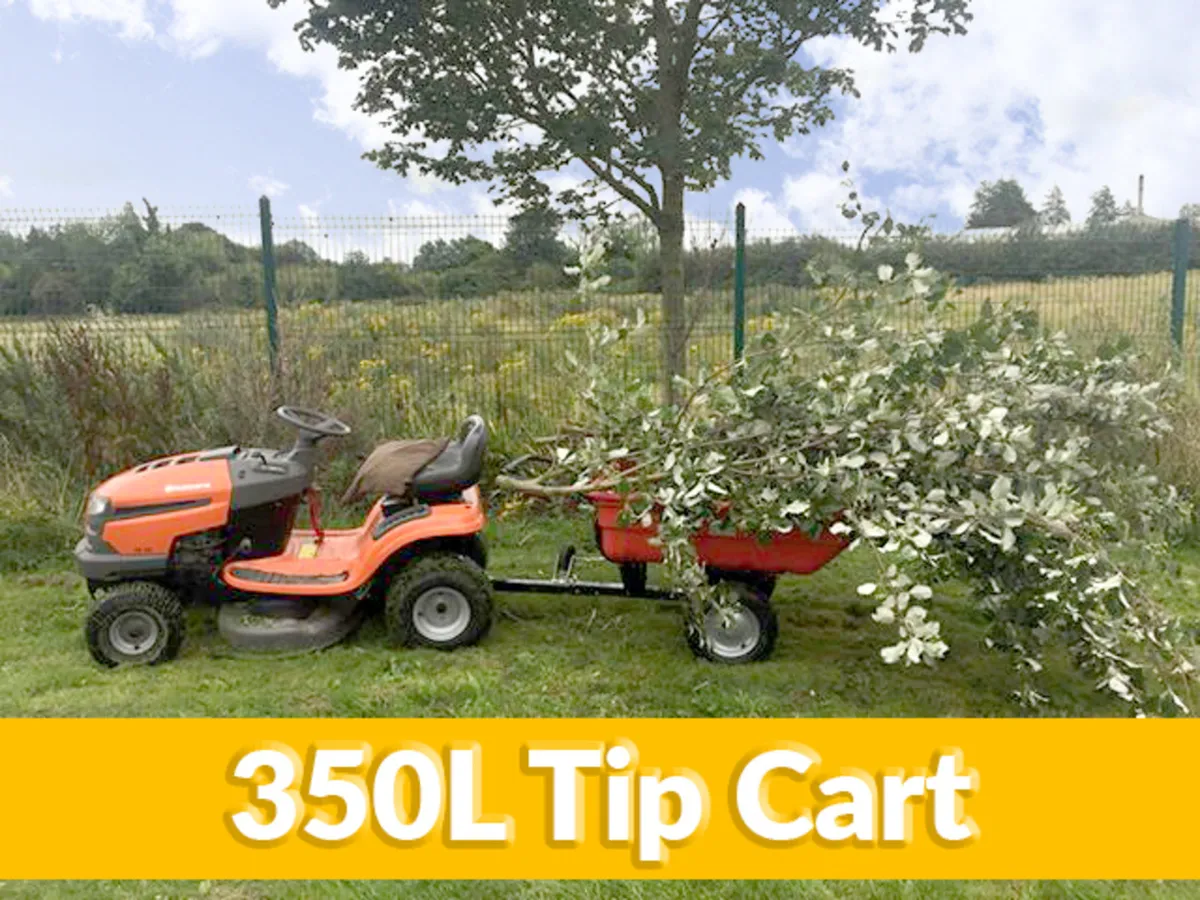 350L Tipping Cart with mower attachment - Image 1