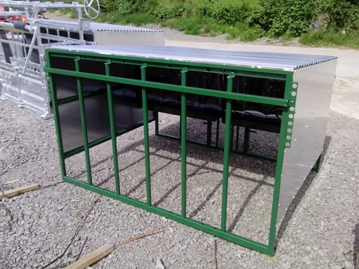Calf creep feeders with bird flaps, galv & painted