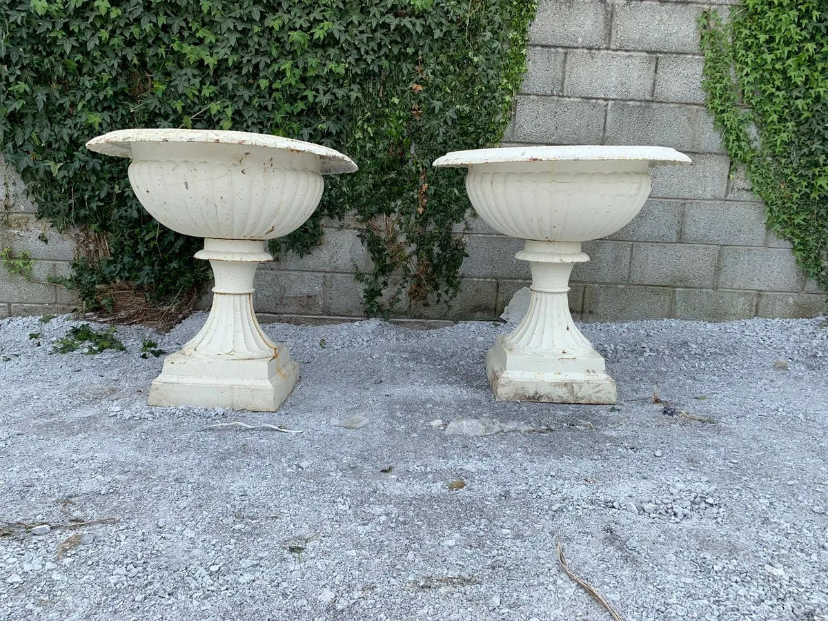 PAIR OF ENORMOUS SOLID CAST IRON URNS - Image 2