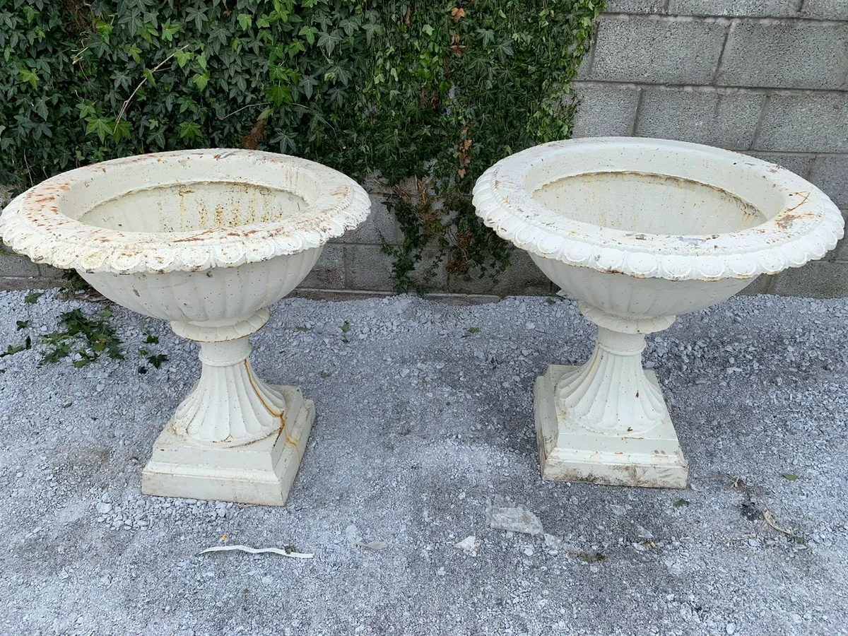 PAIR OF ENORMOUS SOLID CAST IRON URNS - Image 3