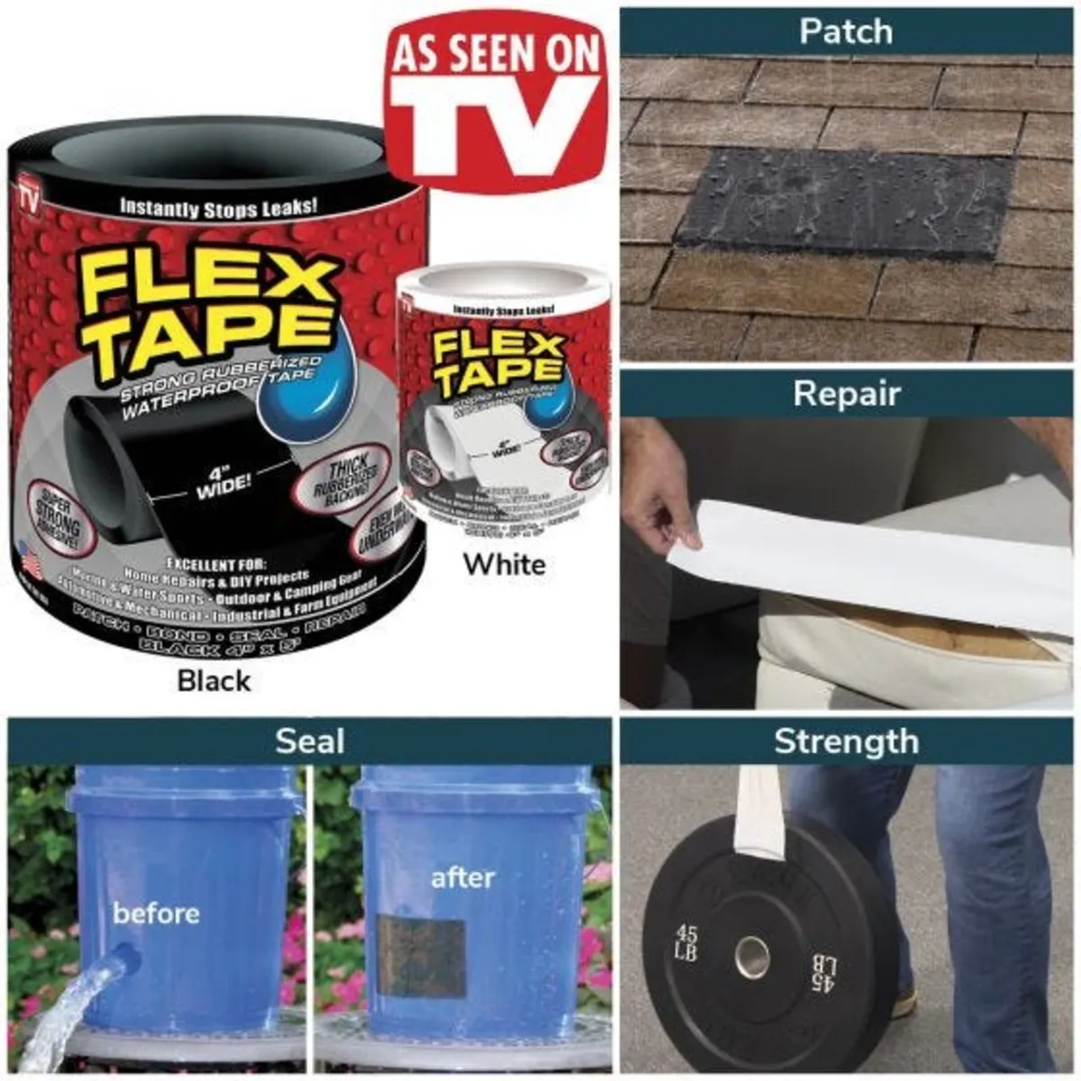 Flex Tape SUPER STRONG TAPE Clear or Black