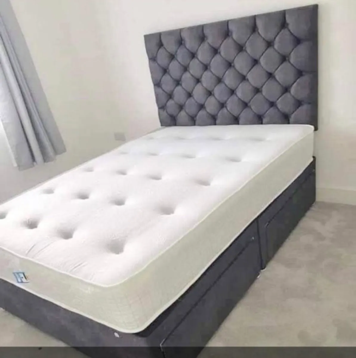 New 4'6" Grey Divan bed & MemoryFoam Orthopaedic M - Image 1