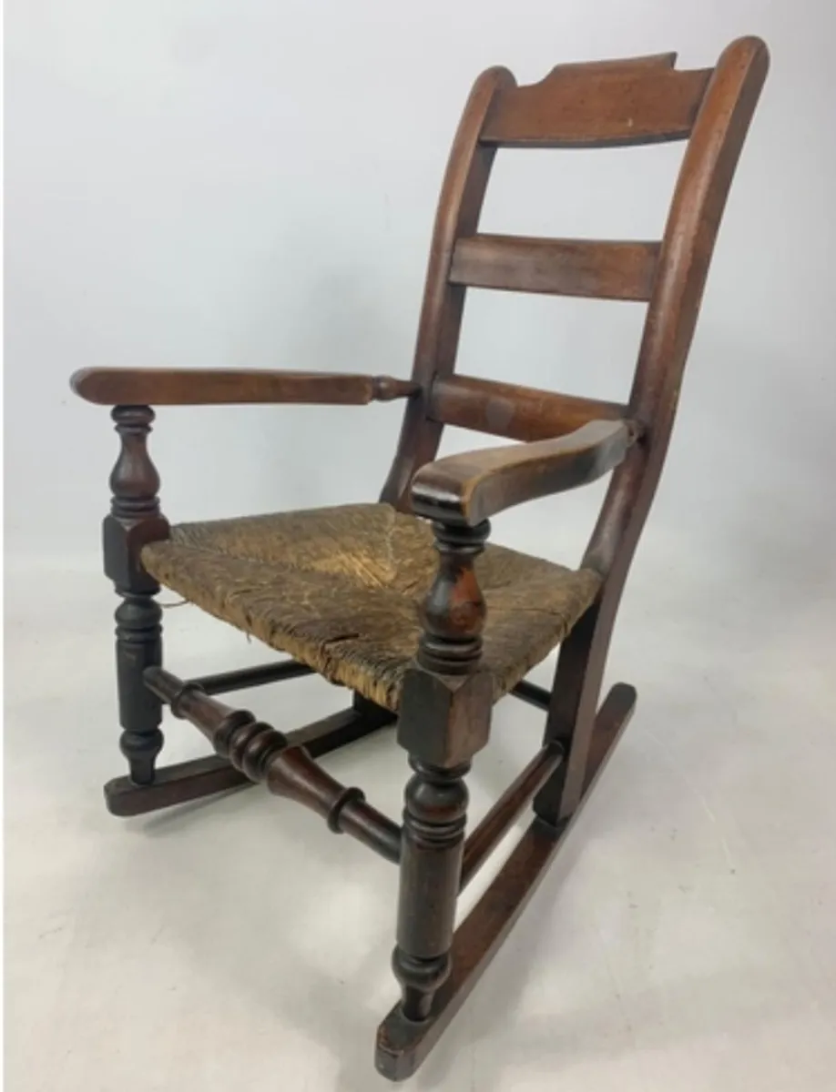 Child's Victorian rush seat rocking chair. - Image 1