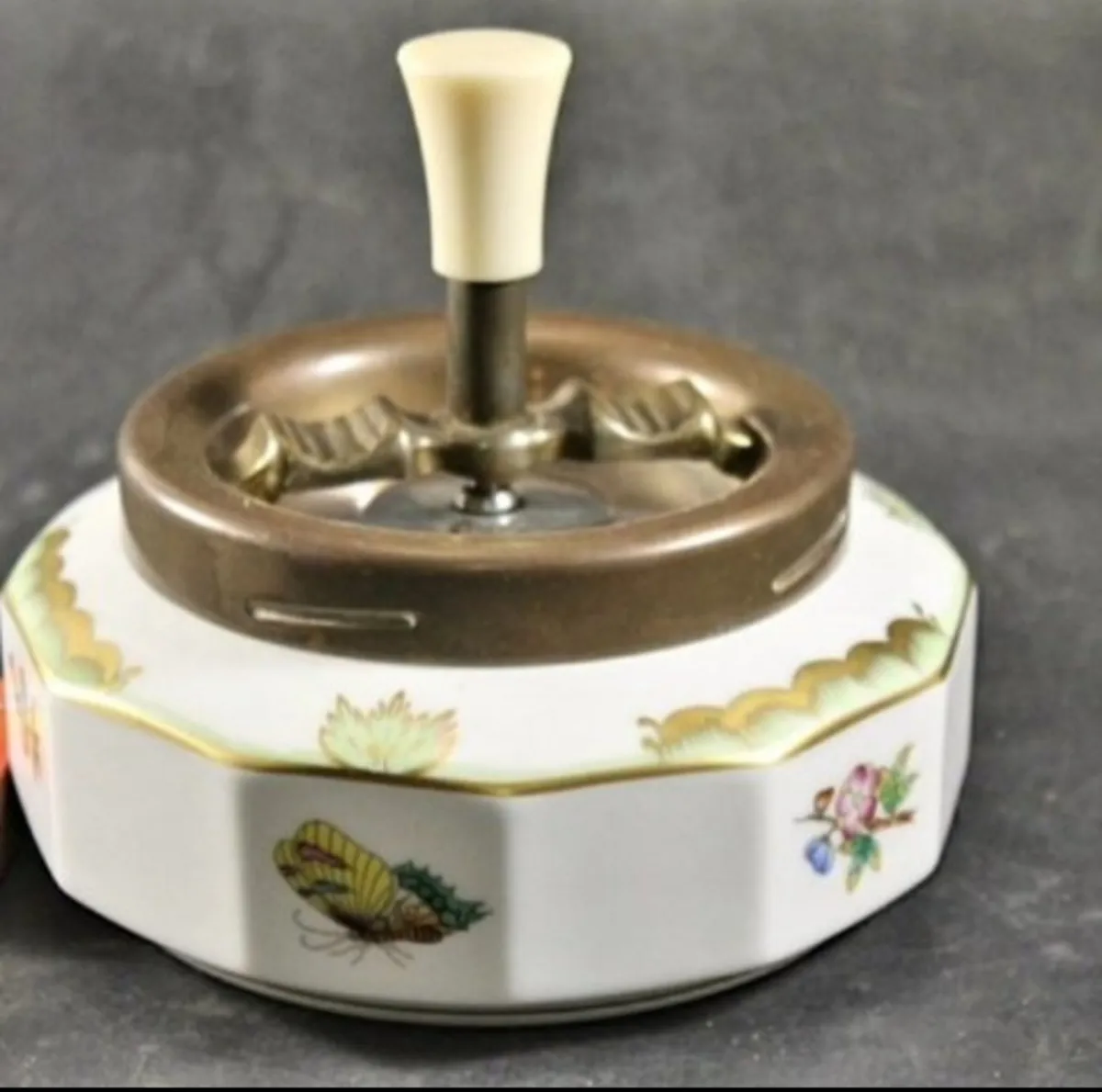 Very rare Herend ashtray with metal insert