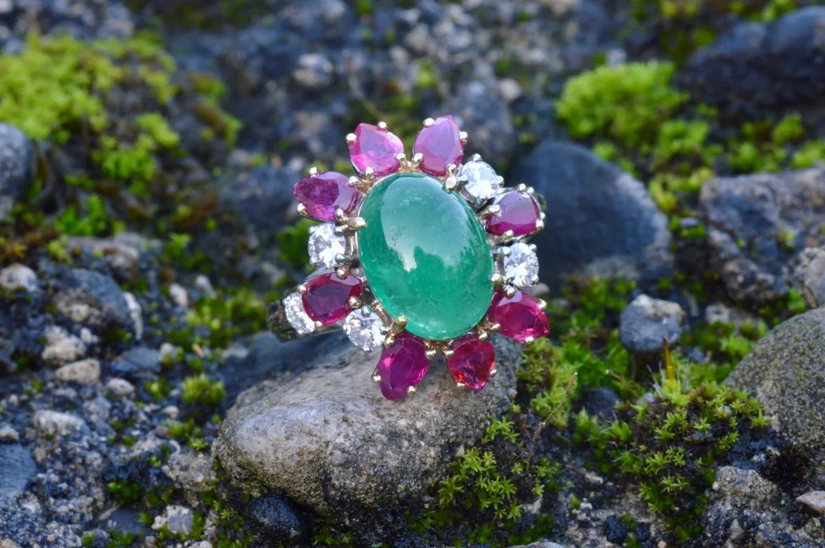 diamond ruby and emerald ring