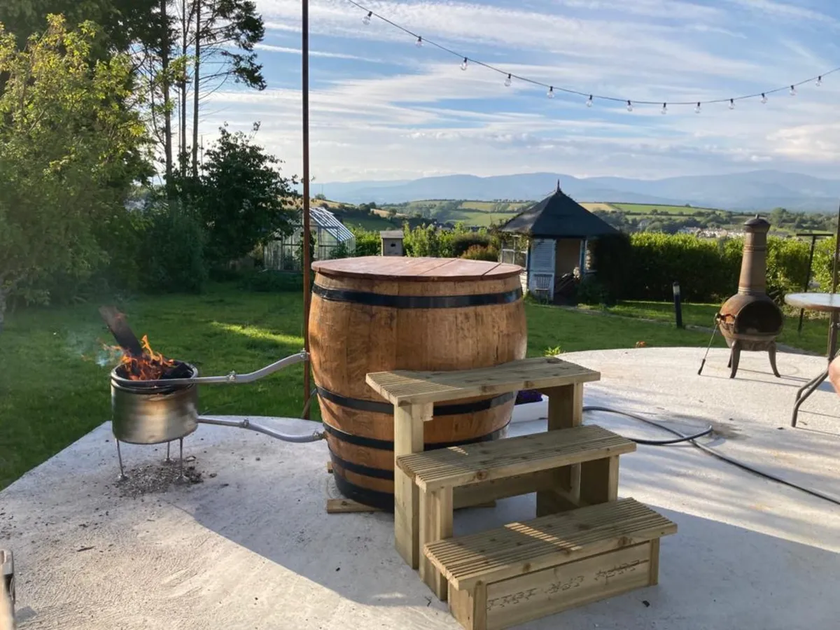 Oak whiskey barrel hot tub