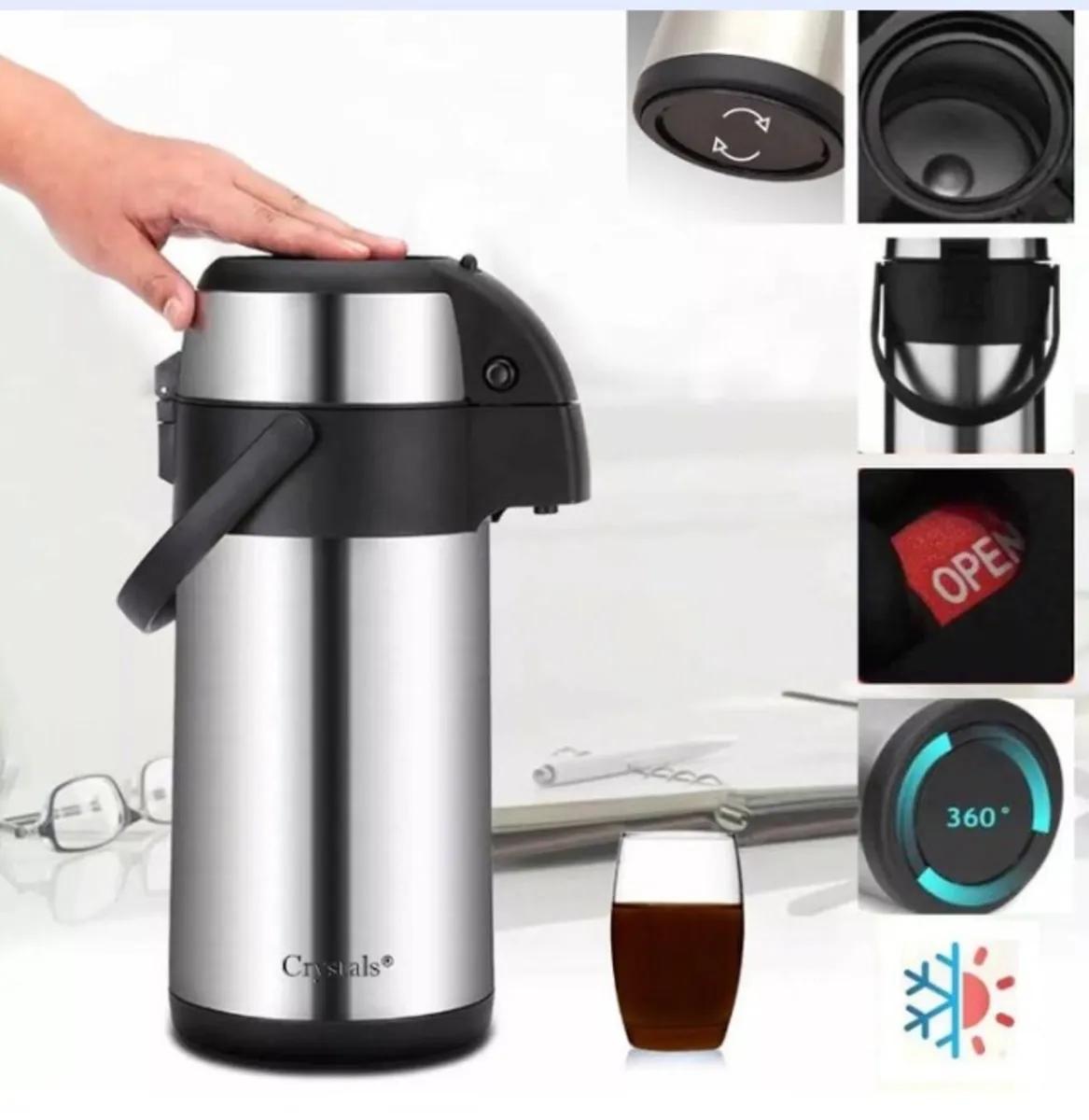 3L/5L Tea Coffee Air Pot Flask Pump Action Vacuum Insulated Carry Handle DIY 