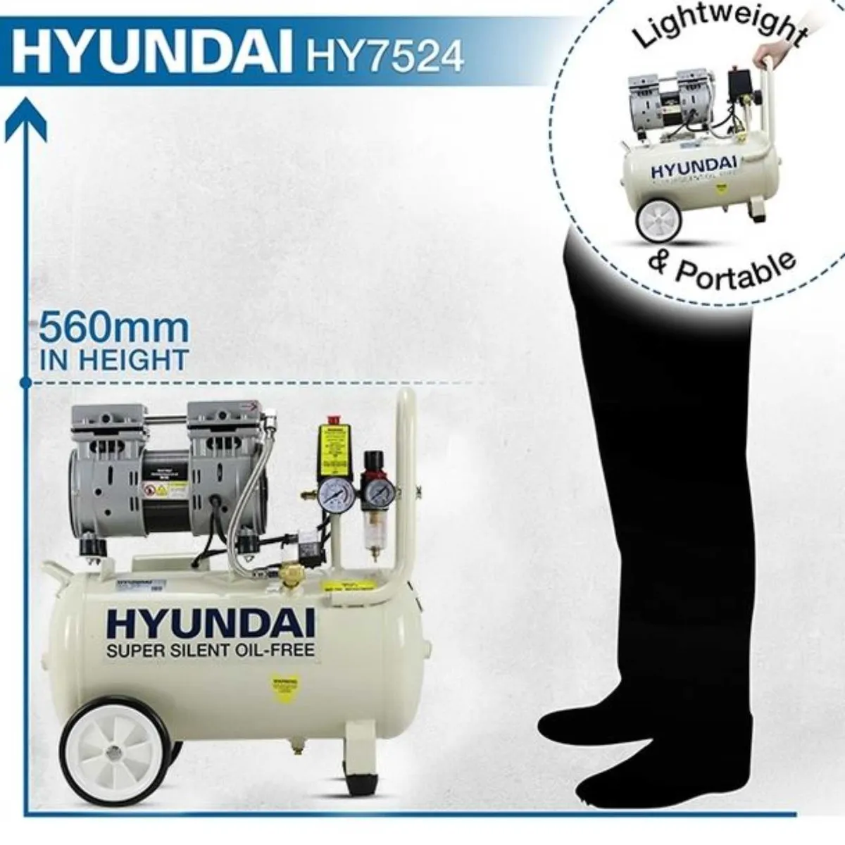 Hyundai 24L Silent Air Compressor (5.2CFM/100psi) - Image 3