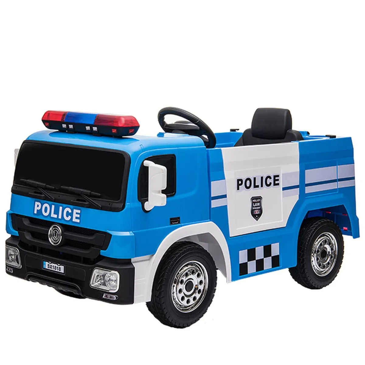 Police Engine 12V Electric Ride On Truck (Blue)