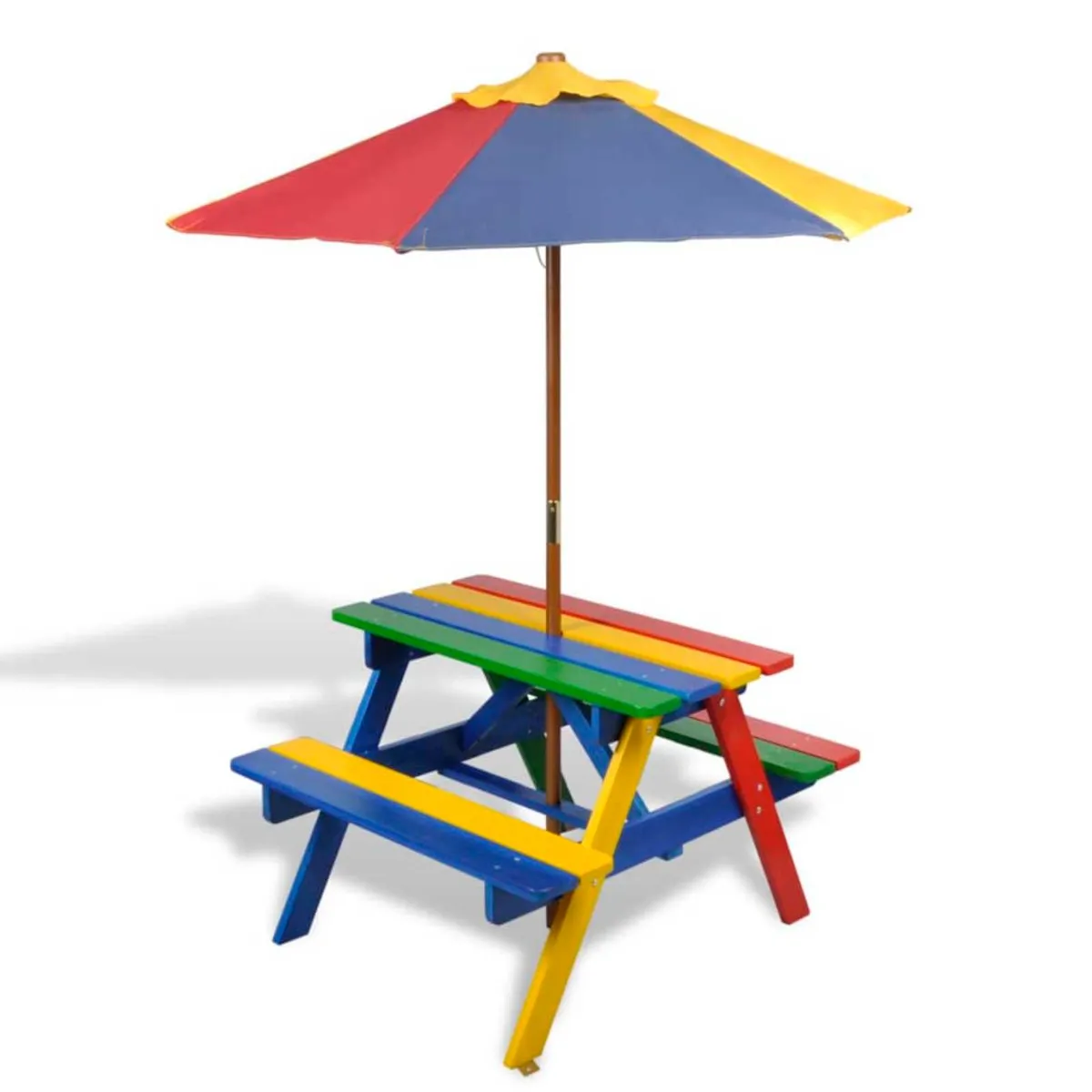 Kids' Picnic Table with Benches and Parasol Multic