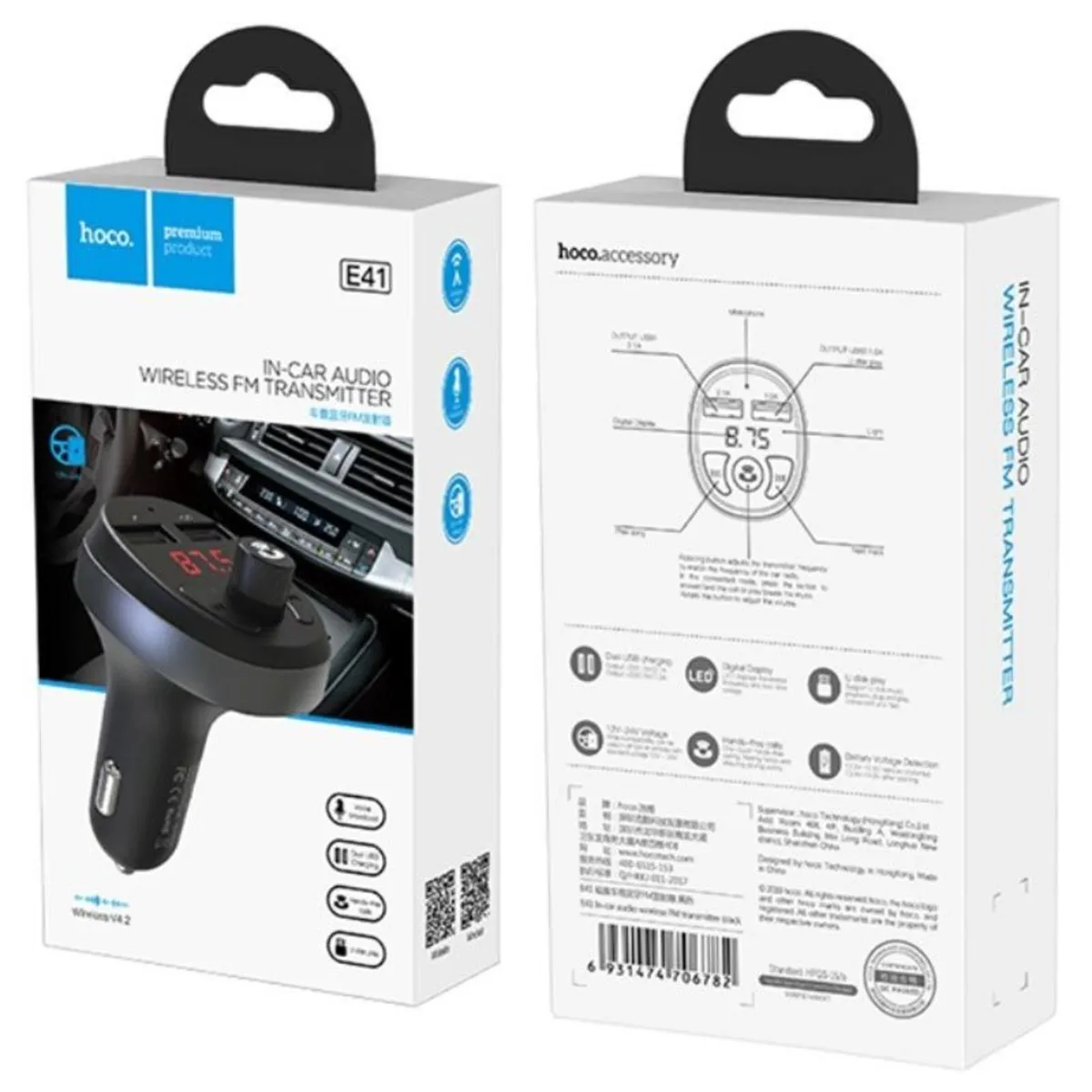 Hoco E41 Dual Usb Car Charger & Bluetooth Fm Transmitter - Image 2