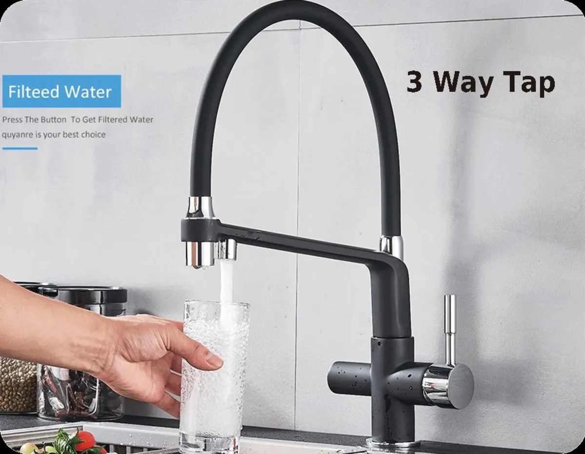 3 Way Kitchen Tap for Reverse Osmosis Black Rubber - Image 1