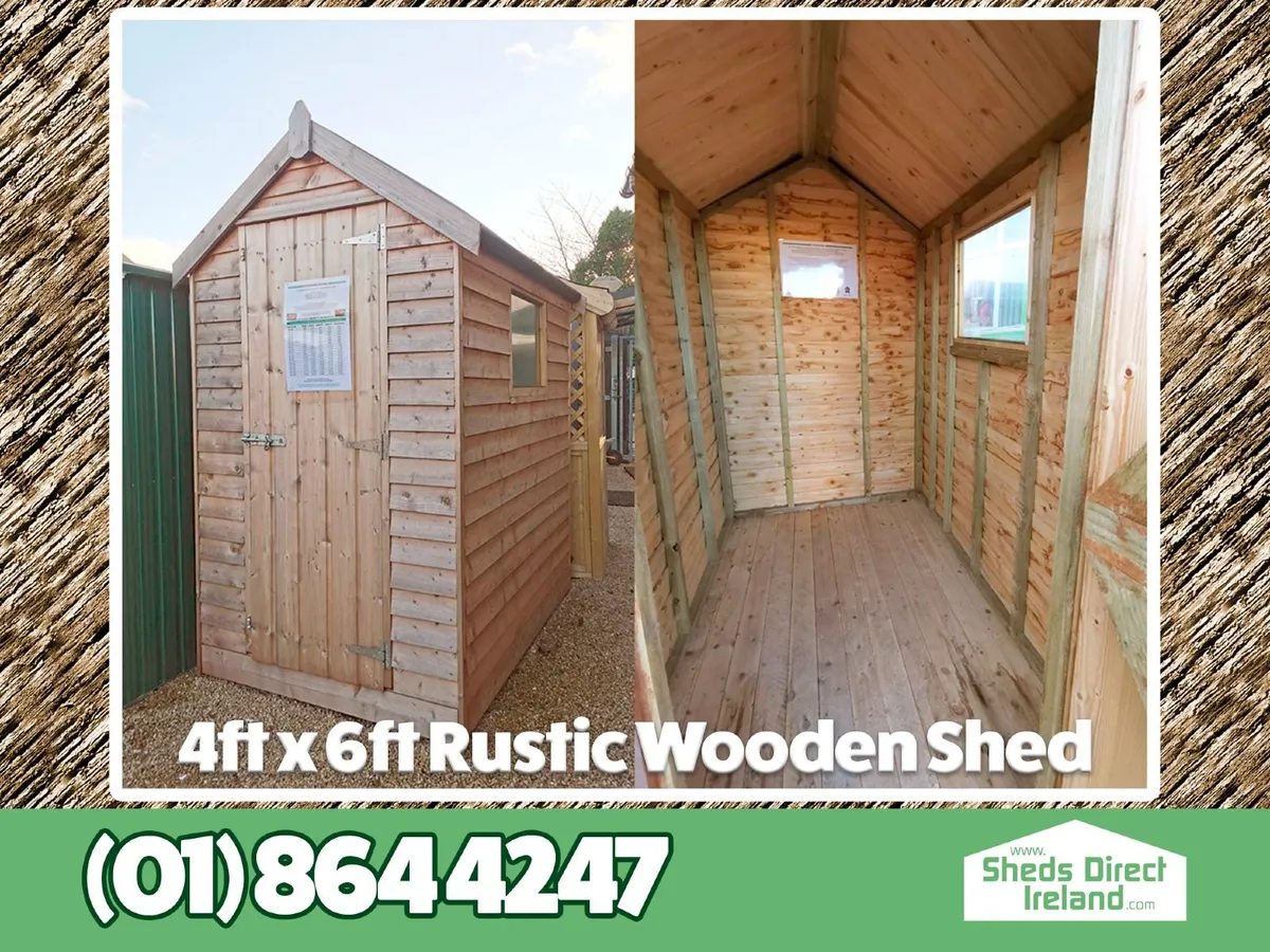 6ft x 4ft Rustic Wooden Shed - Image 1