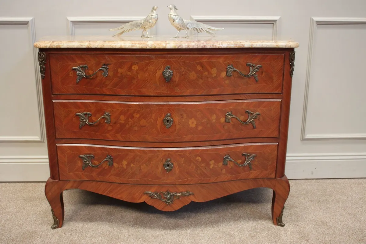 Floral Marquetry French Bombe Chest of Drawers - Image 1