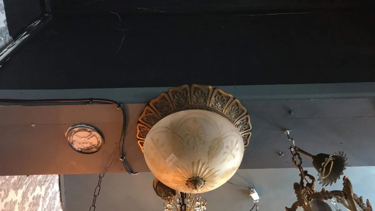Brass and cut glass ceiling bowl light
