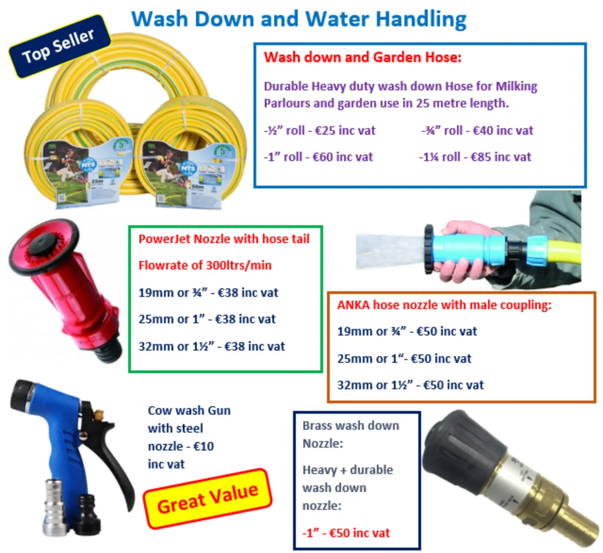 Wash down Hosing, nozzles and accessories for sale
